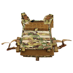 black molle tactical vest with belt loops and velcro plate holder